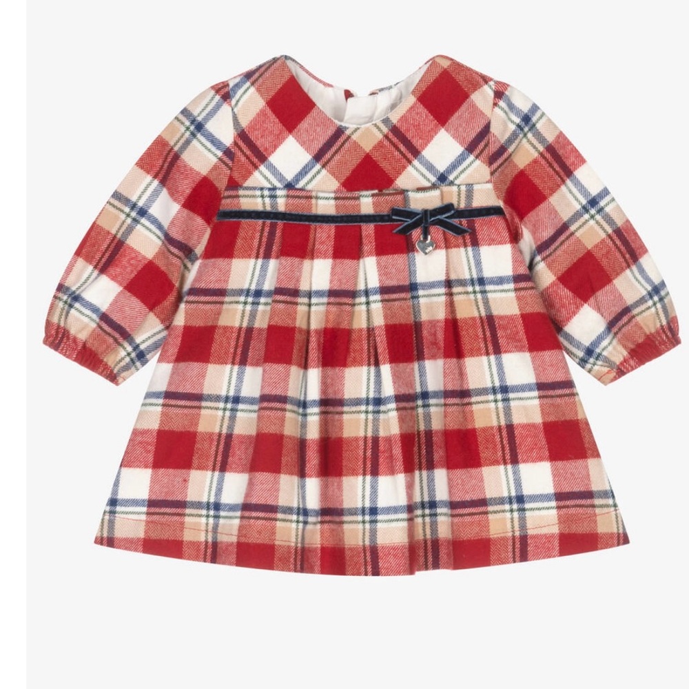 Red Plaid Dress for Baby Girl - Mayoral Brand, Muerdago color